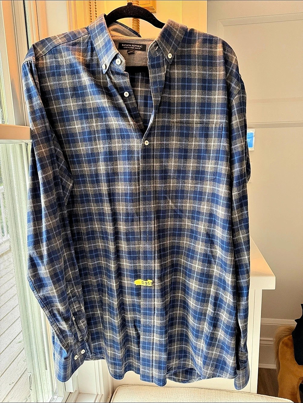 Banana Republic Luxe Flannel Slim Fit Shirt Plaid Blue & Gray XL TALL